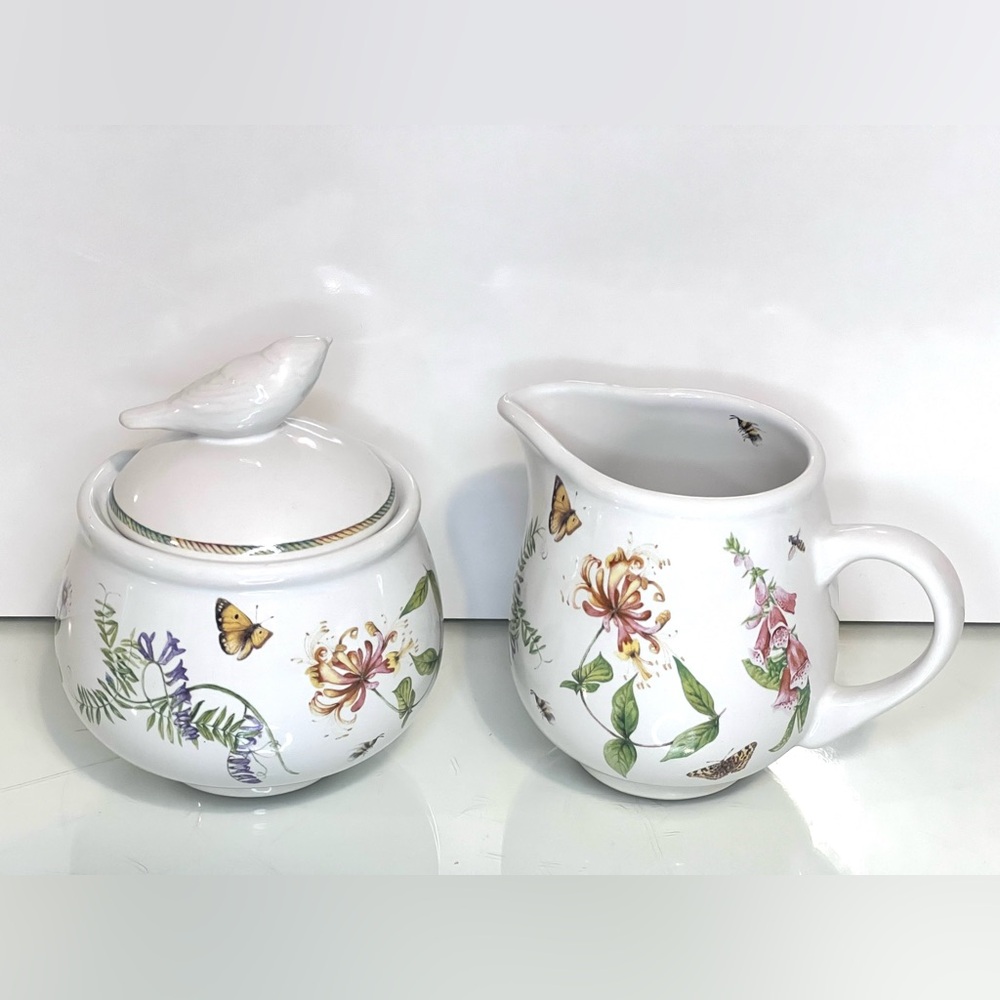 Marjolein Bastin Wildflower Meadow Cream & Sugar Bowl Flowers Bees Butterflies